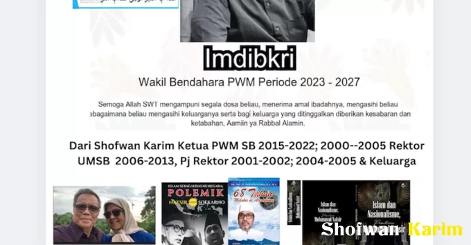 Imdibkri Wakil Bendahara PWM SB 2023-2027 Wafat,  Berpulang ke Rahmatullah Pk 22.30 di RS...